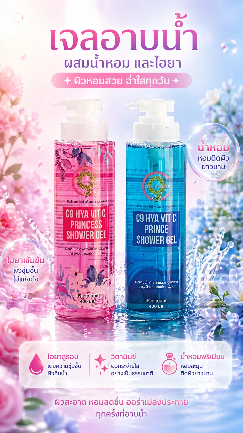C9 Hya Vit C Prince & Princess Shower Gel เจลอาบน้ำกลิ่นน้ำหอม ผู้ชายและผู้หญิง
