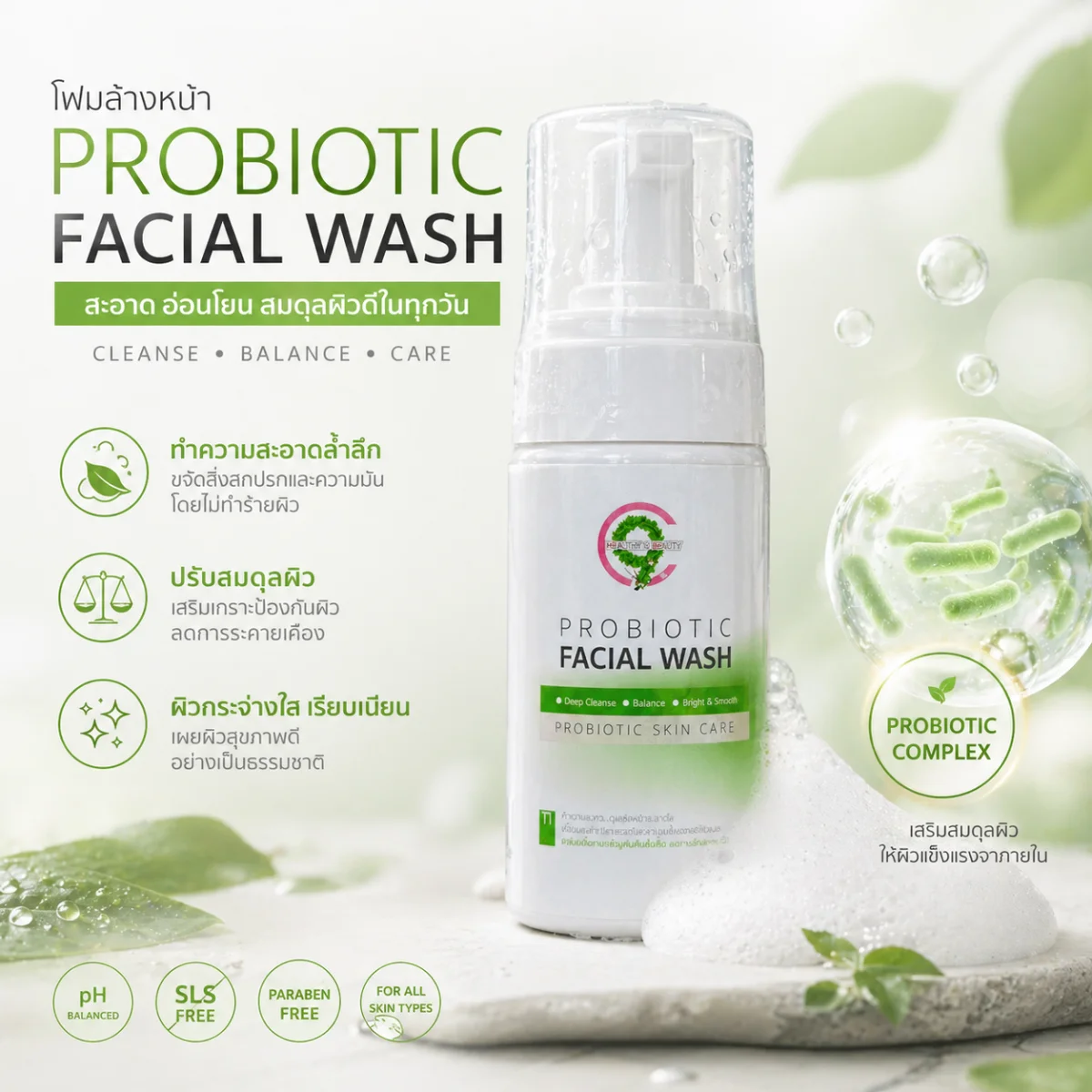 C9 Probiotic Facial Wash โฟมล้างหน้า สำหรับผิวแพ้ง่าย ใช้ได้กับทุกสภาพผิว